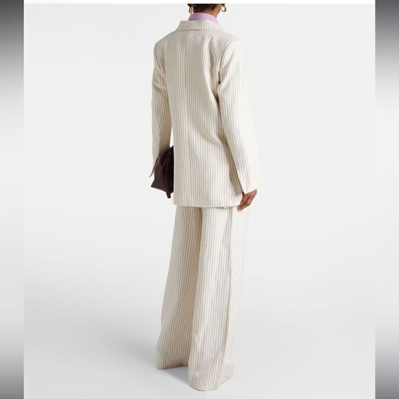 NEW Frame Pinstripe Cotton-Linen Double Breasted Blazer Cream Multi Size 2 - Picture 4 of 14